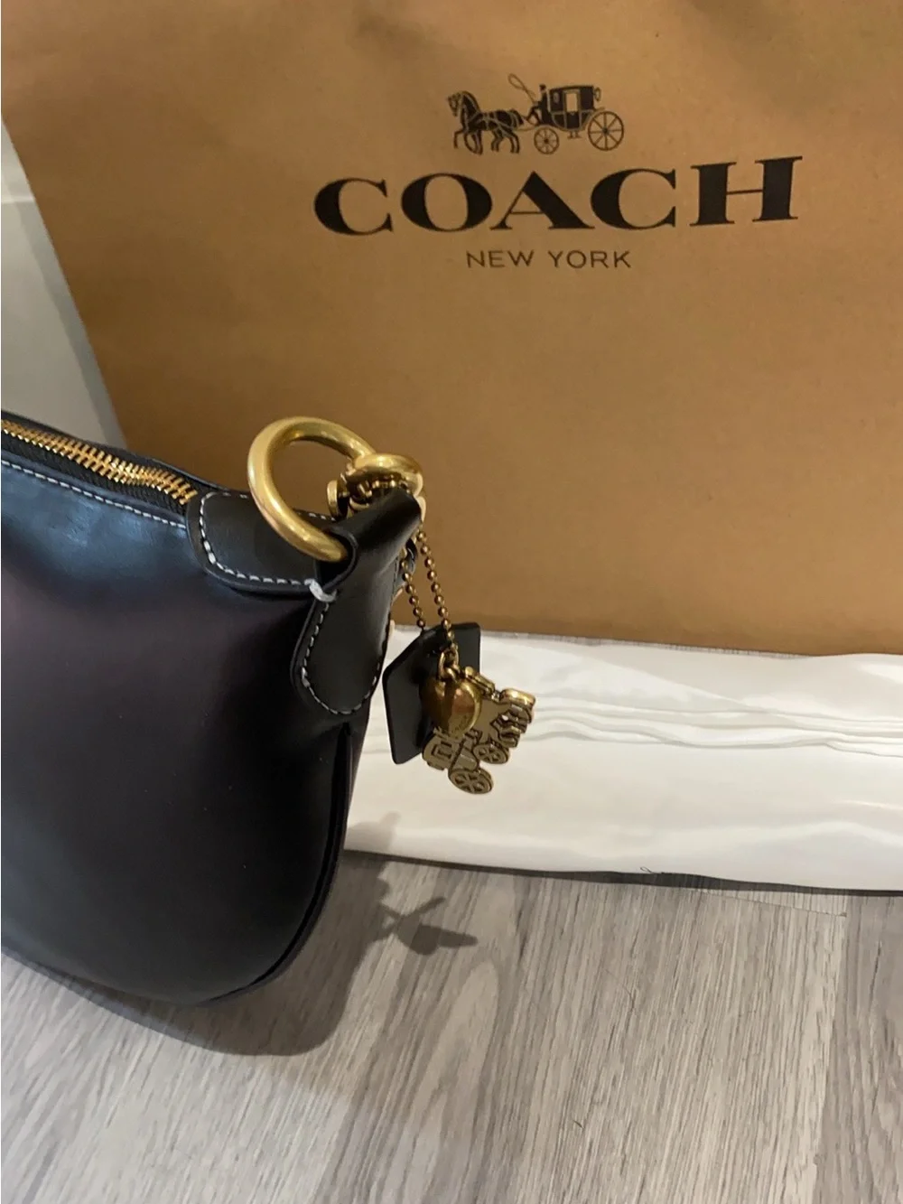 Coach Black Crescent Leather Shoulder Hobo with Gold Hardware